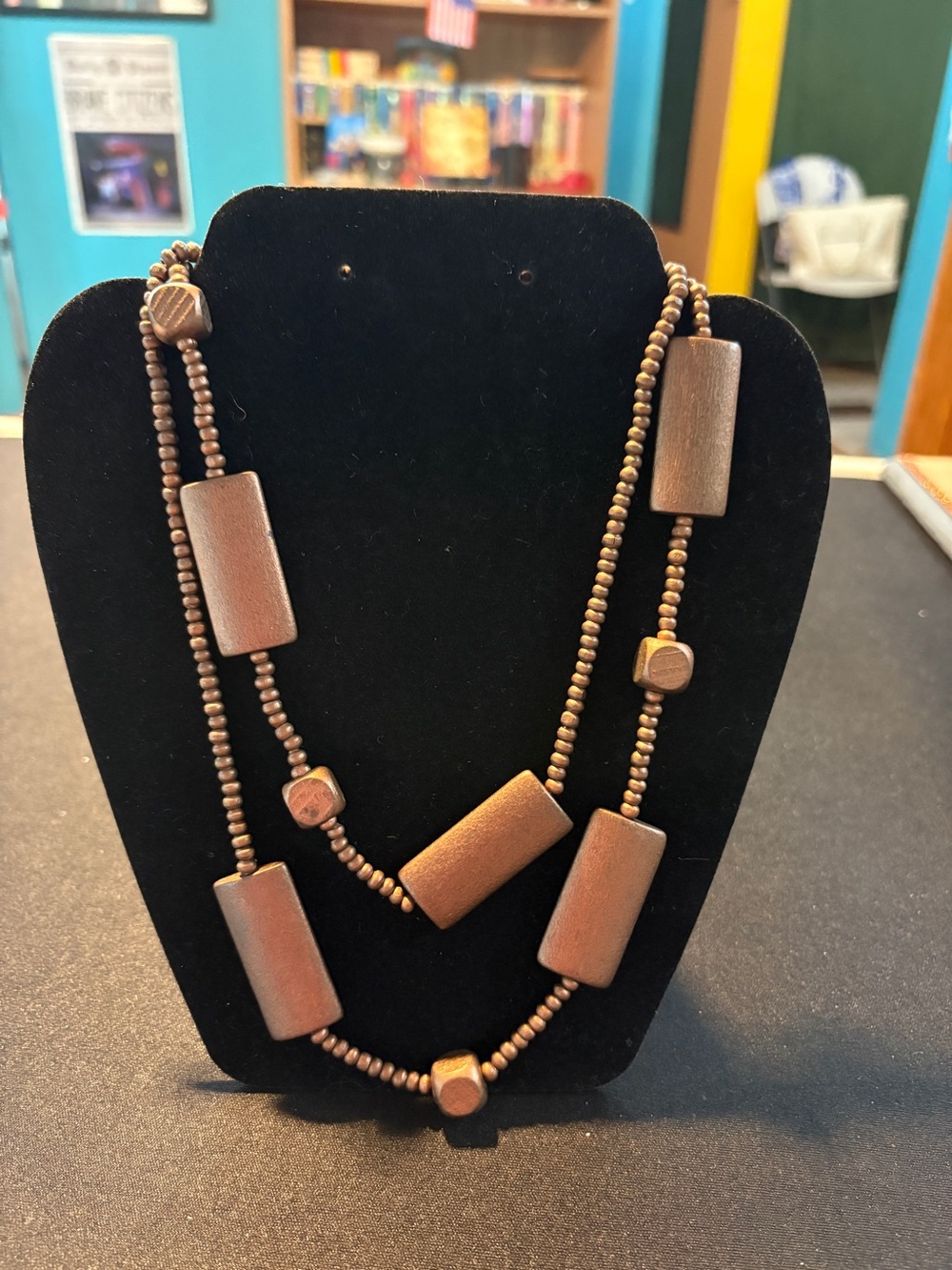 Brown Wooden Bead Layered Necklace